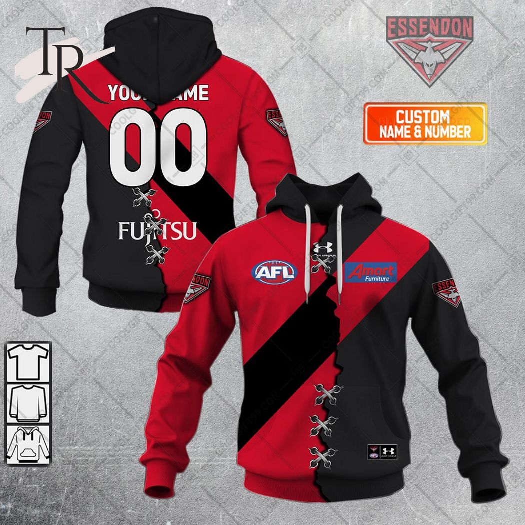 Personalized Guernsey Mix V2 AFL Essendon Bombers Hoodie 3D - Famjoys Personalized Guernsey Mix V2 AFL Essendon Bombers Hoodie 3D - Famjoys