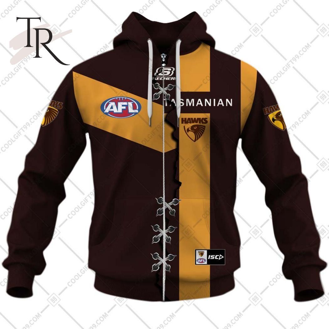 Personalized Guernsey Mix V2 AFL Hawthorn Hawks Hoodie 3D - Famjoys Personalized Guernsey Mix V2 AFL Hawthorn Hawks Hoodie 3D - Famjoys