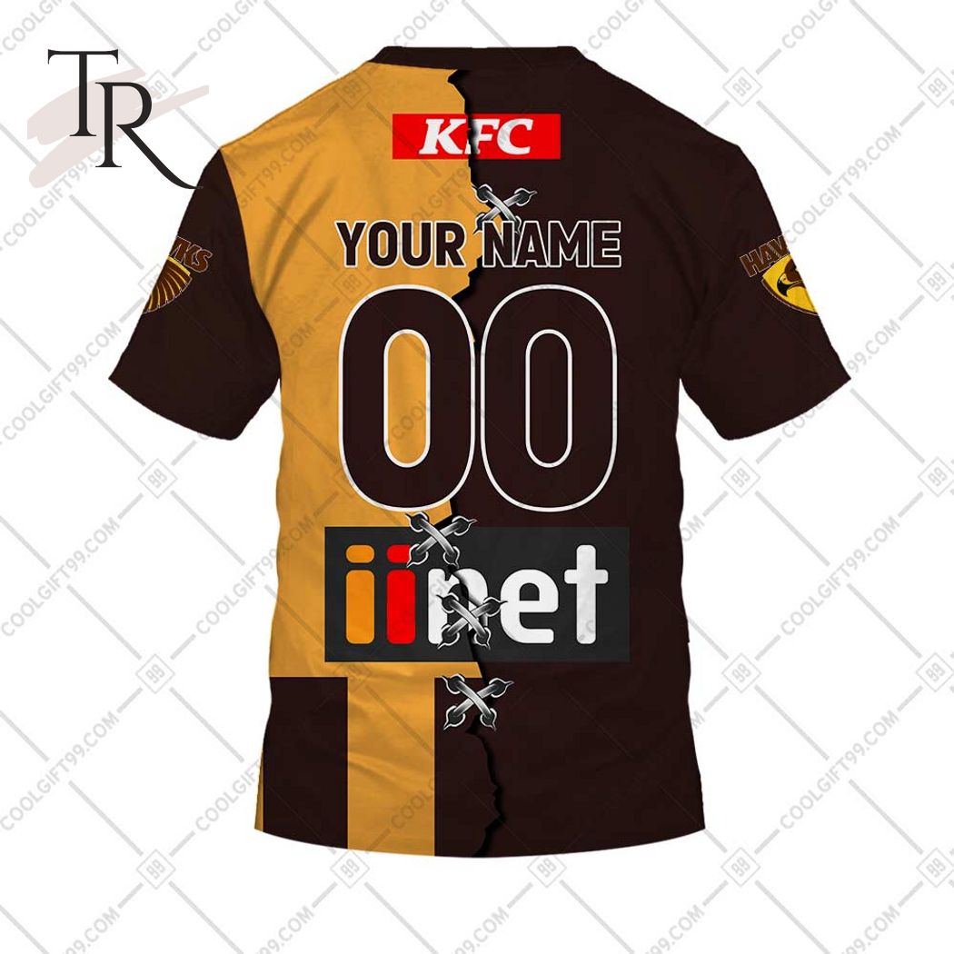 Personalized Guernsey Mix V2 AFL Hawthorn Hawks Hoodie 3D - Famjoys Personalized Guernsey Mix V2 AFL Hawthorn Hawks Hoodie 3D - Famjoys