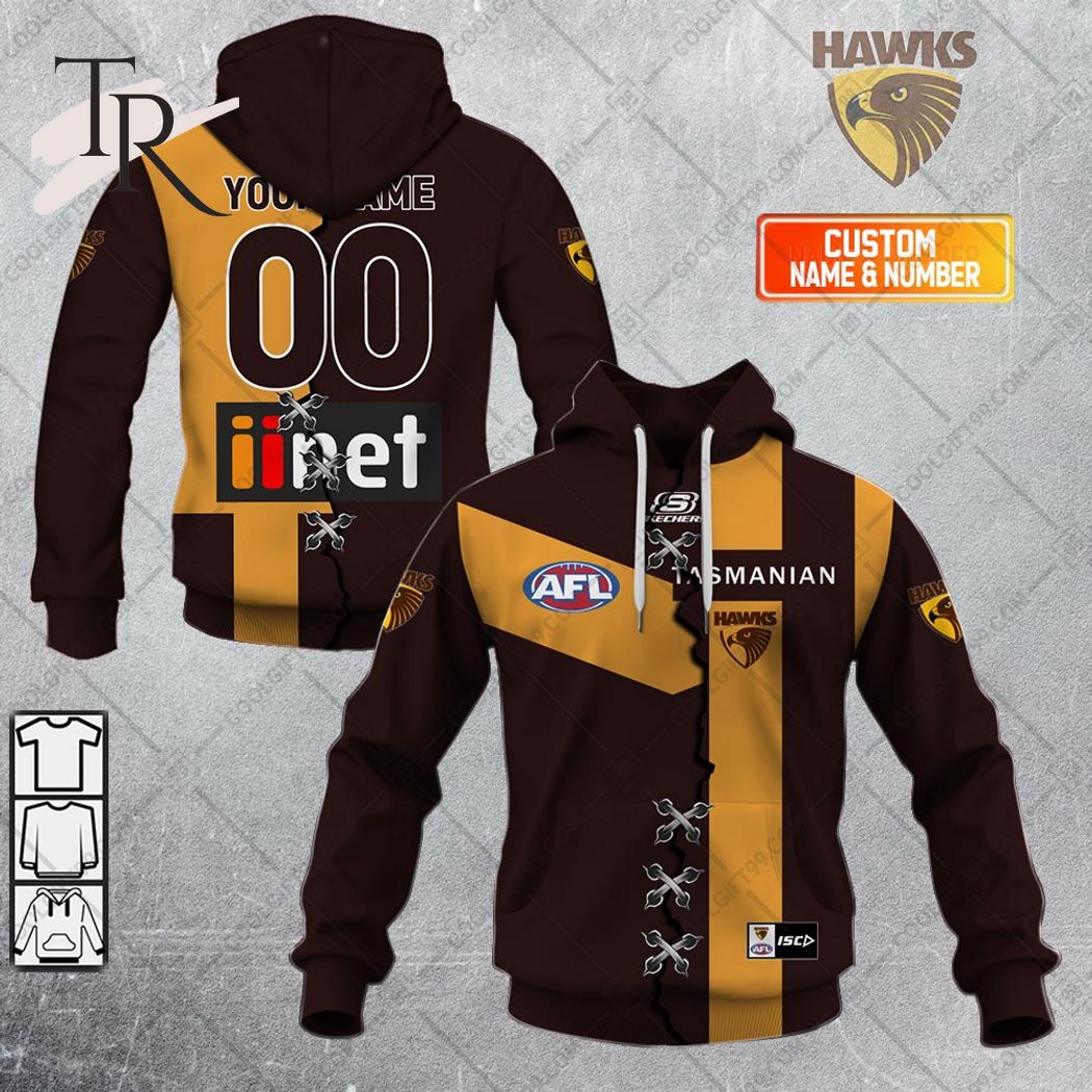 Personalized Guernsey Mix V2 AFL Hawthorn Hawks Hoodie 3D - Famjoys Personalized Guernsey Mix V2 AFL Hawthorn Hawks Hoodie 3D - Famjoys