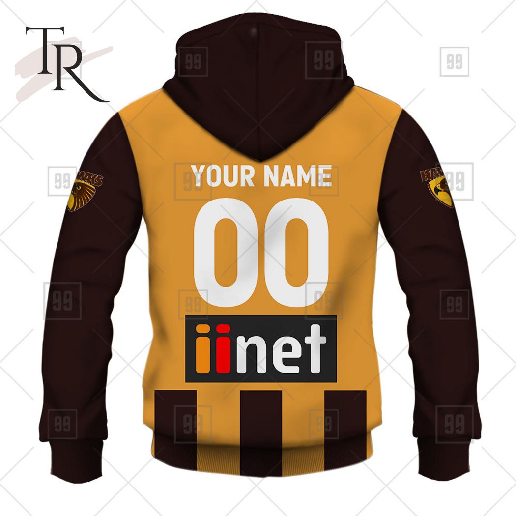 Personalized Home Guernsey 2023 AFL Hawthorn Hawks Hoodie - Famjoys Personalized Home Guernsey 2023 AFL Hawthorn Hawks Hoodie - Famjoys