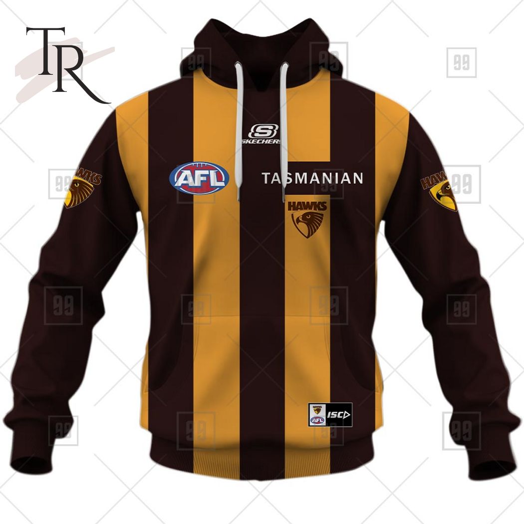 Personalized Home Guernsey 2023 AFL Hawthorn Hawks Hoodie - Famjoys Personalized Home Guernsey 2023 AFL Hawthorn Hawks Hoodie - Famjoys