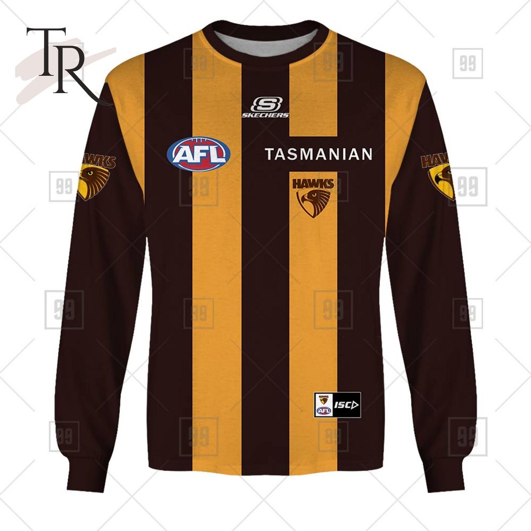 Personalized Home Guernsey 2023 AFL Hawthorn Hawks Hoodie - Famjoys Personalized Home Guernsey 2023 AFL Hawthorn Hawks Hoodie - Famjoys