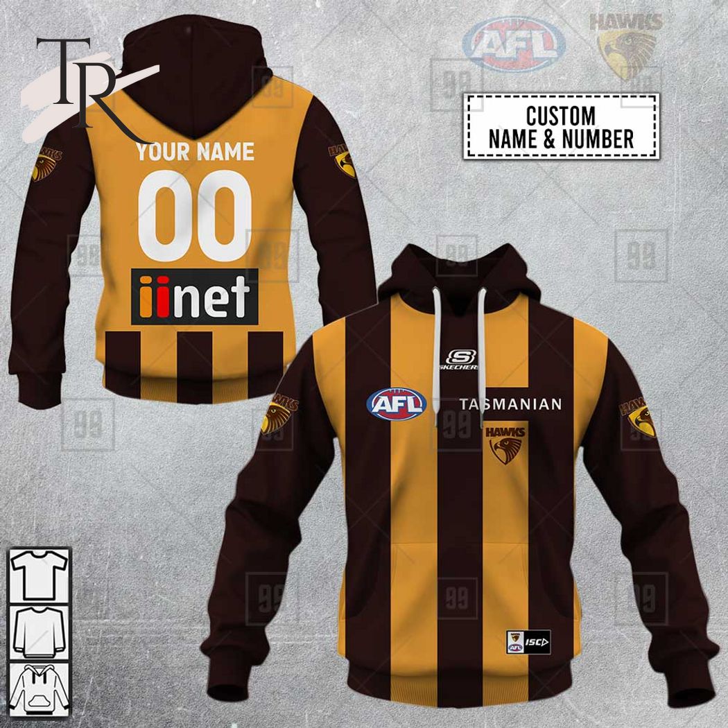 Personalized Home Guernsey 2023 AFL Hawthorn Hawks Hoodie - Famjoys Personalized Home Guernsey 2023 AFL Hawthorn Hawks Hoodie - Famjoys