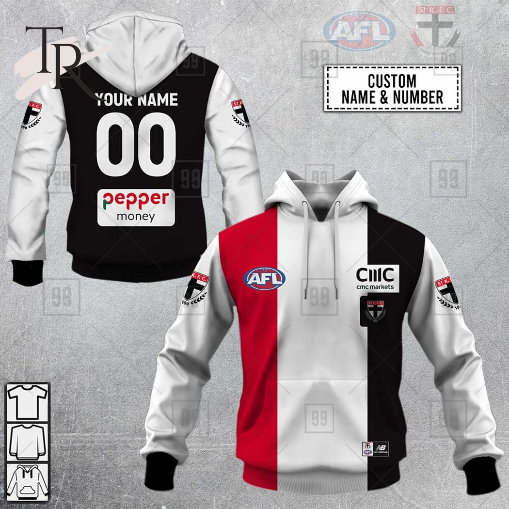 Personalized Home Guernsey 2023 AFL St Kilda Saints Hoodie - Famjoys Personalized Home Guernsey 2023 AFL St Kilda Saints Hoodie - Famjoys