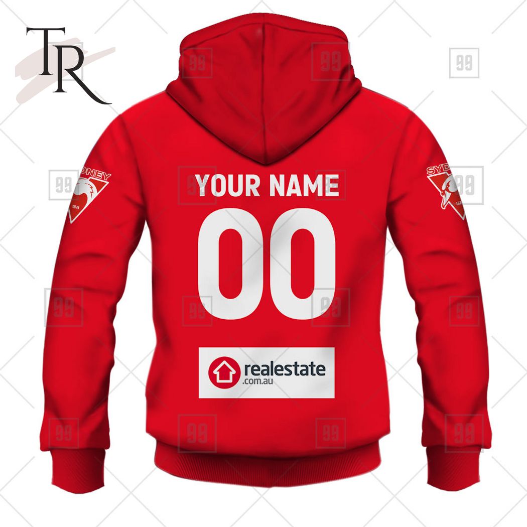 Personalized Home Guernsey 2023 AFL Sydney Swans Hoodie - Famjoys Personalized Home Guernsey 2023 AFL Sydney Swans Hoodie - Famjoys