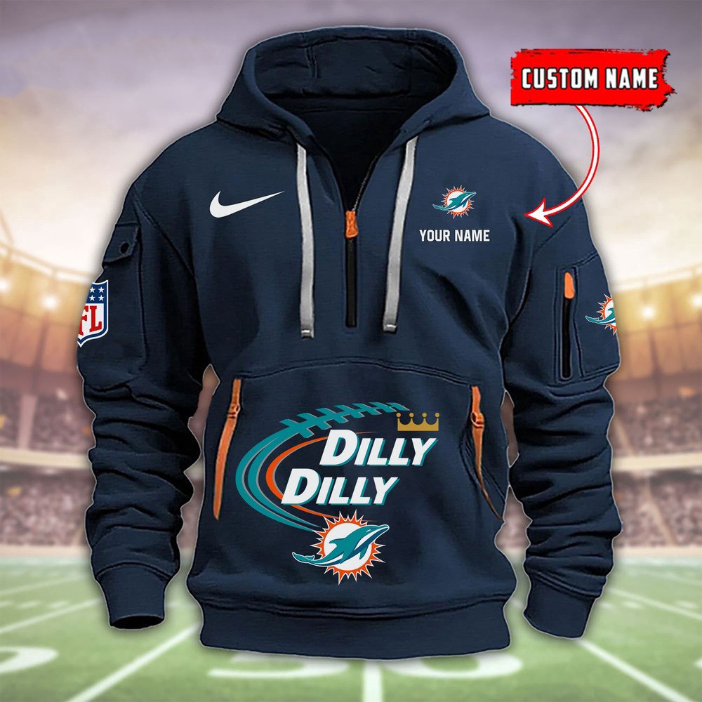Personalized Miami Dolphins Dilly Dilly Football Quarter Half Zip Hoodie For Fans Gift - Famjoys Personalized Miami Dolphins Dilly Dilly Football Quarter Half Zip Hoodie For Fans Gift - Famjoys
