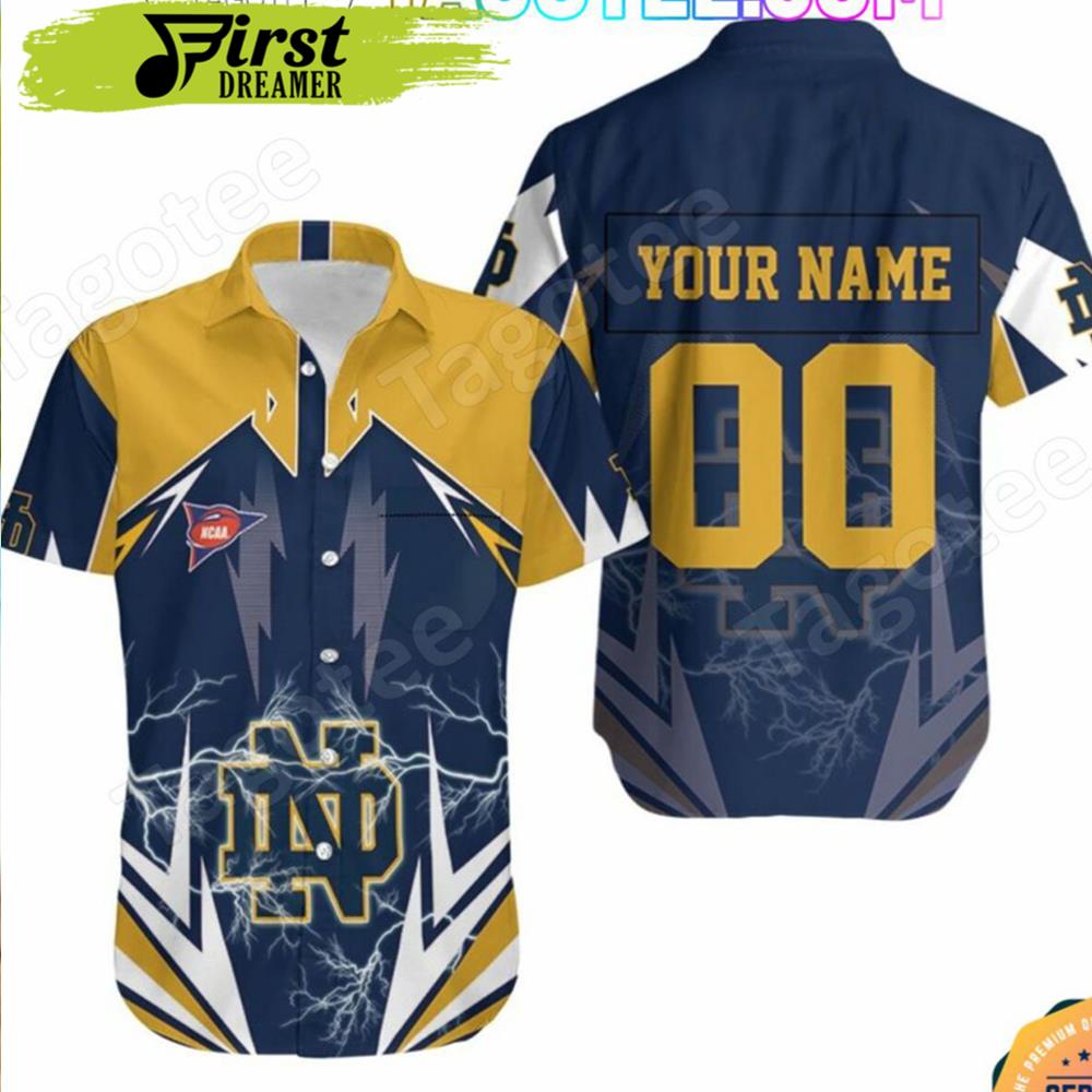 Personalized  Notre Dame Fighting Irish Lightning Aloha Hawaii Shirt