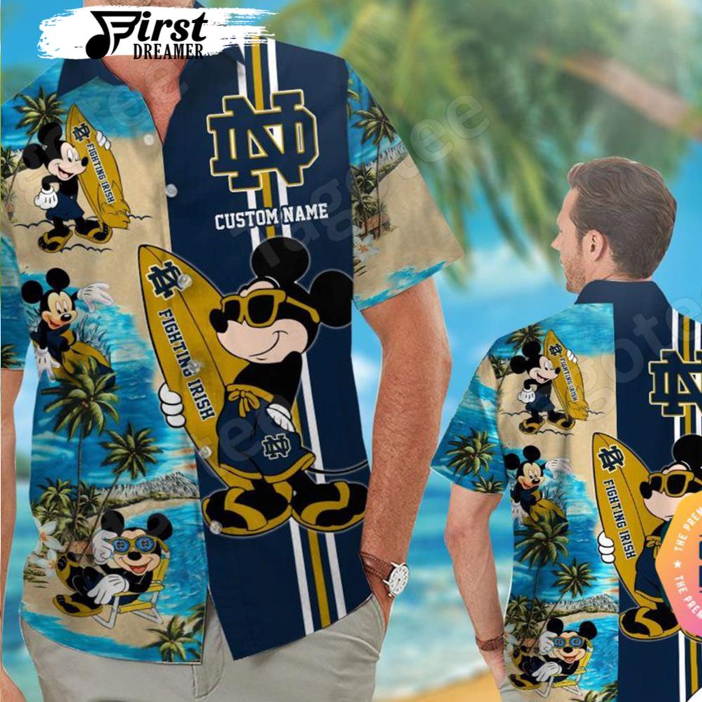 Personalized Notre Dame Fighting Irish Mickey Aloha Hawaiian Shirt - Famjoys Personalized Notre Dame Fighting Irish Mickey Aloha Hawaiian Shirt - Famjoys