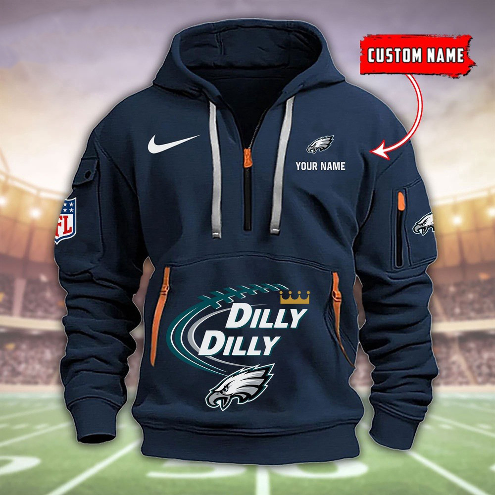 Personalized Philadelphia Eagles Dilly Dilly Quarter Half Zip Hoodie Football Fan Merch - Famjoys Personalized Philadelphia Eagles Dilly Dilly Quarter Half Zip Hoodie Football Fan Merch - Famjoys