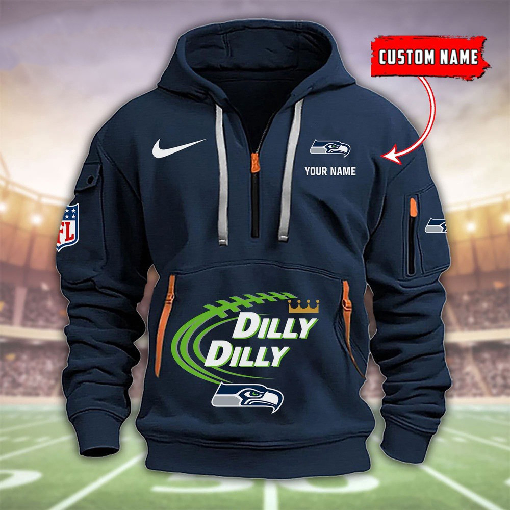 Personalized Seattle Seahawks Dilly Dilly Quarter Half Zip Hoodie Football Fans Gift - Famjoys Personalized Seattle Seahawks Dilly Dilly Quarter Half Zip Hoodie Football Fans Gift - Famjoys