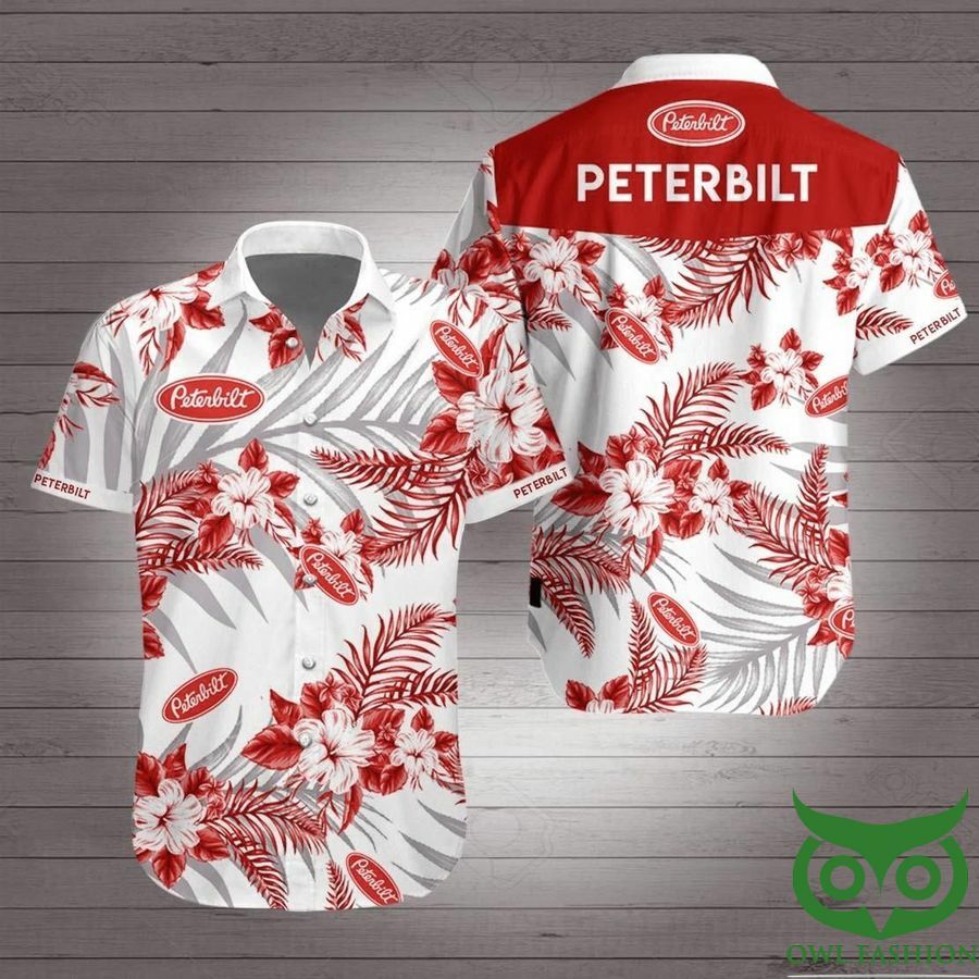 Peterbilt Truck Red Floral White Hawaiian Shirt - Famjoys Peterbilt Truck Red Floral White Hawaiian Shirt - Famjoys