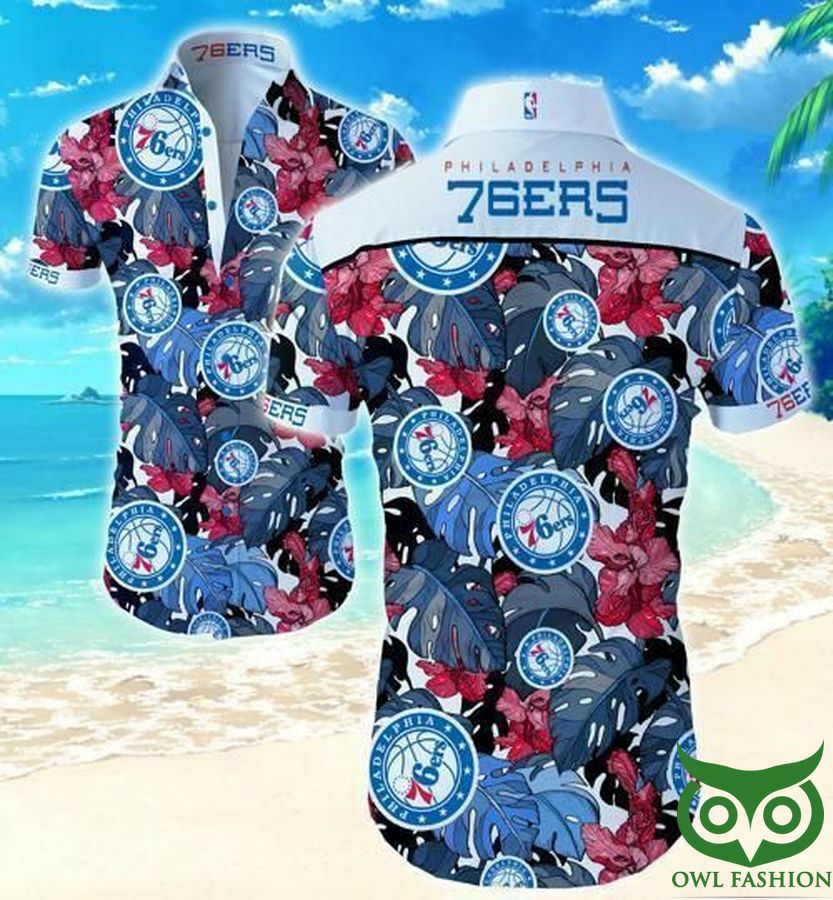 Philadelphia 76ers Floral Pink And Blue Hawaiian Shirt