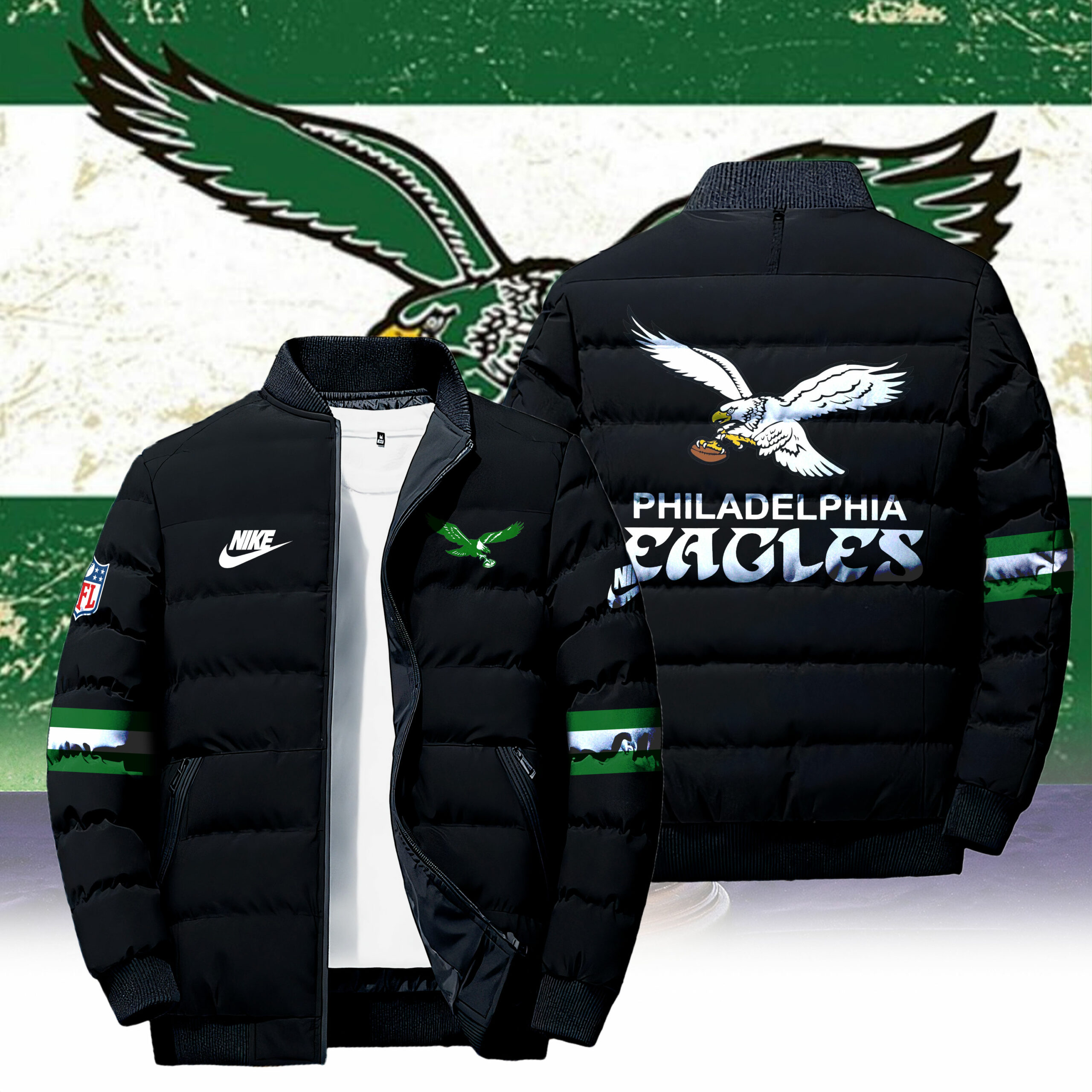 Philadelphia Eagle 3D Bomber Down Jacket - Famjoys Philadelphia Eagle 3D Bomber Down Jacket - Famjoys