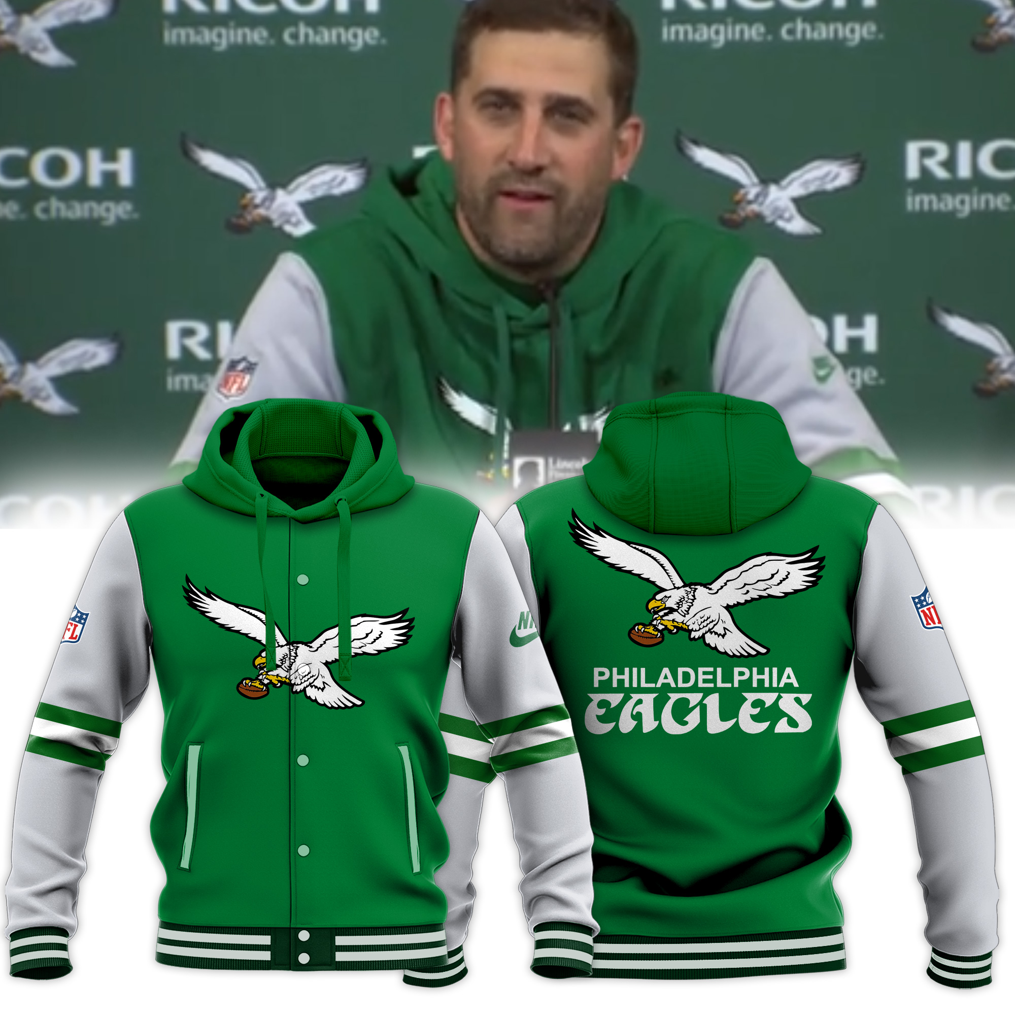 Philadelphia Eagle Hoodie Baseball Jacket - Famjoys Philadelphia Eagle Hoodie Baseball Jacket - Famjoys