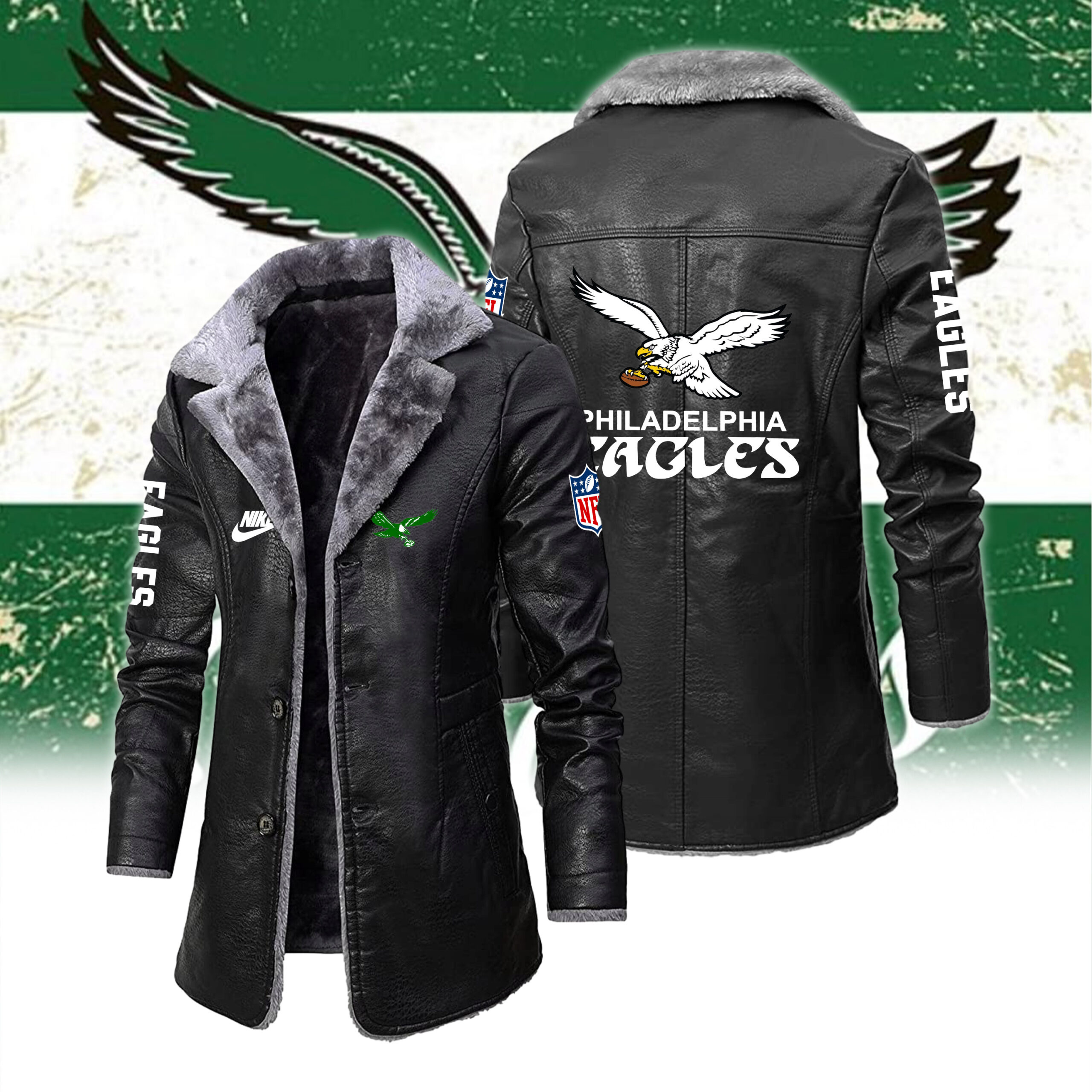 Philadelphia Eagle Leather Fleece Coat Limite - Famjoys Philadelphia Eagle Leather Fleece Coat Limite - Famjoys