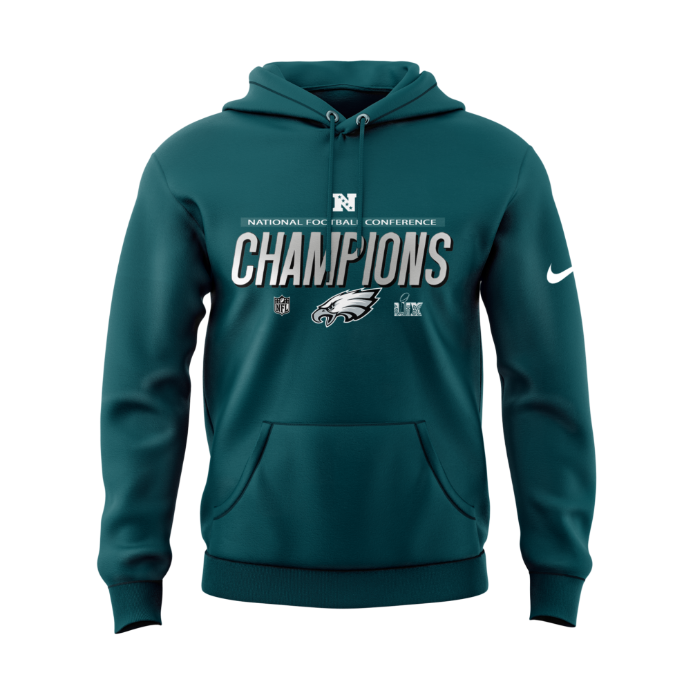 Philadelphia Eagles 2024 NFC Champions Locker Room Trophy Collection Hoodie - Famjoys Philadelphia Eagles 2024 NFC Champions Locker Room Trophy Collection Hoodie - Famjoys