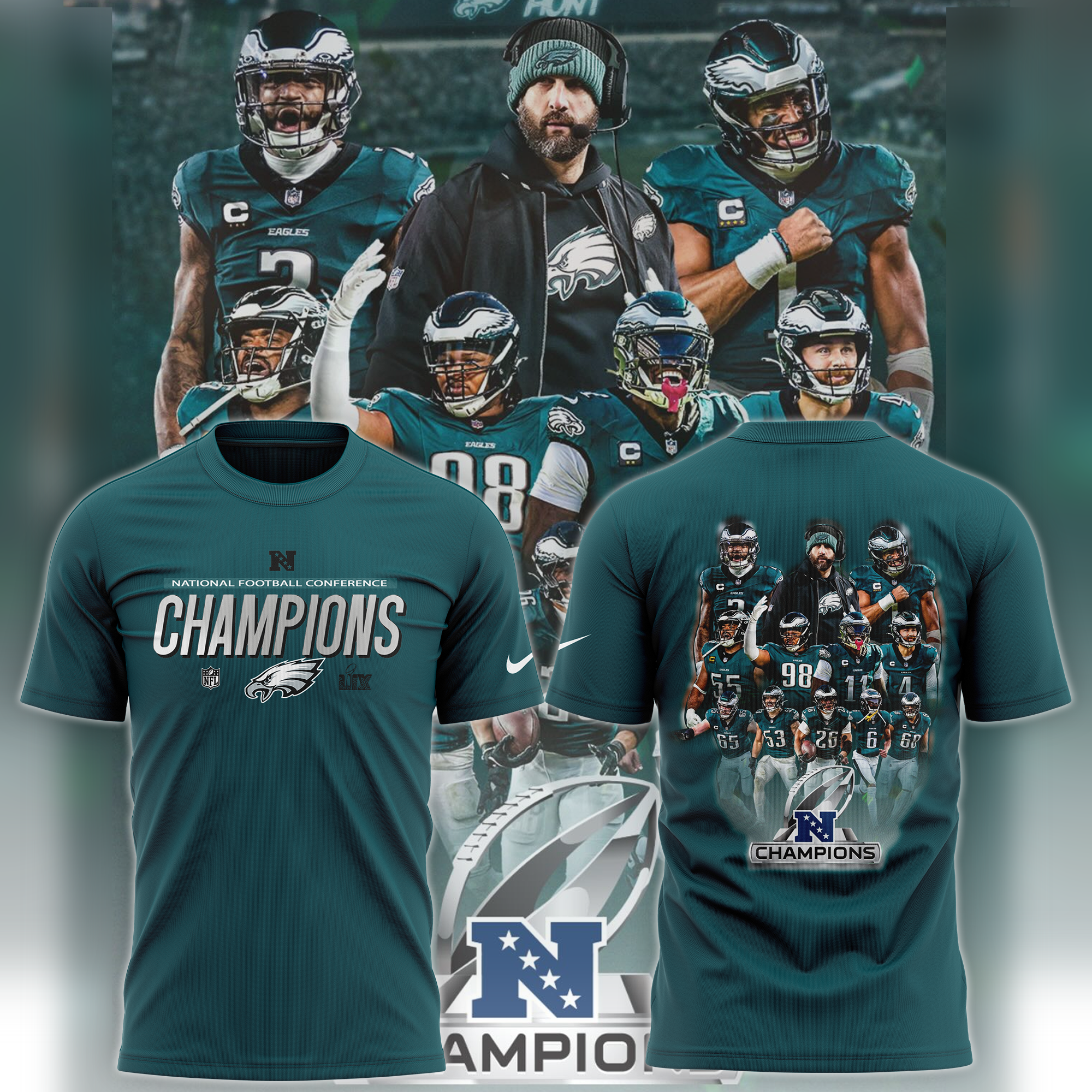 Philadelphia Eagles 2024 NFC Champions Locker Room Trophy Collection T-shirt - Famjoys Philadelphia Eagles 2024 NFC Champions Locker Room Trophy Collection T-shirt - Famjoys