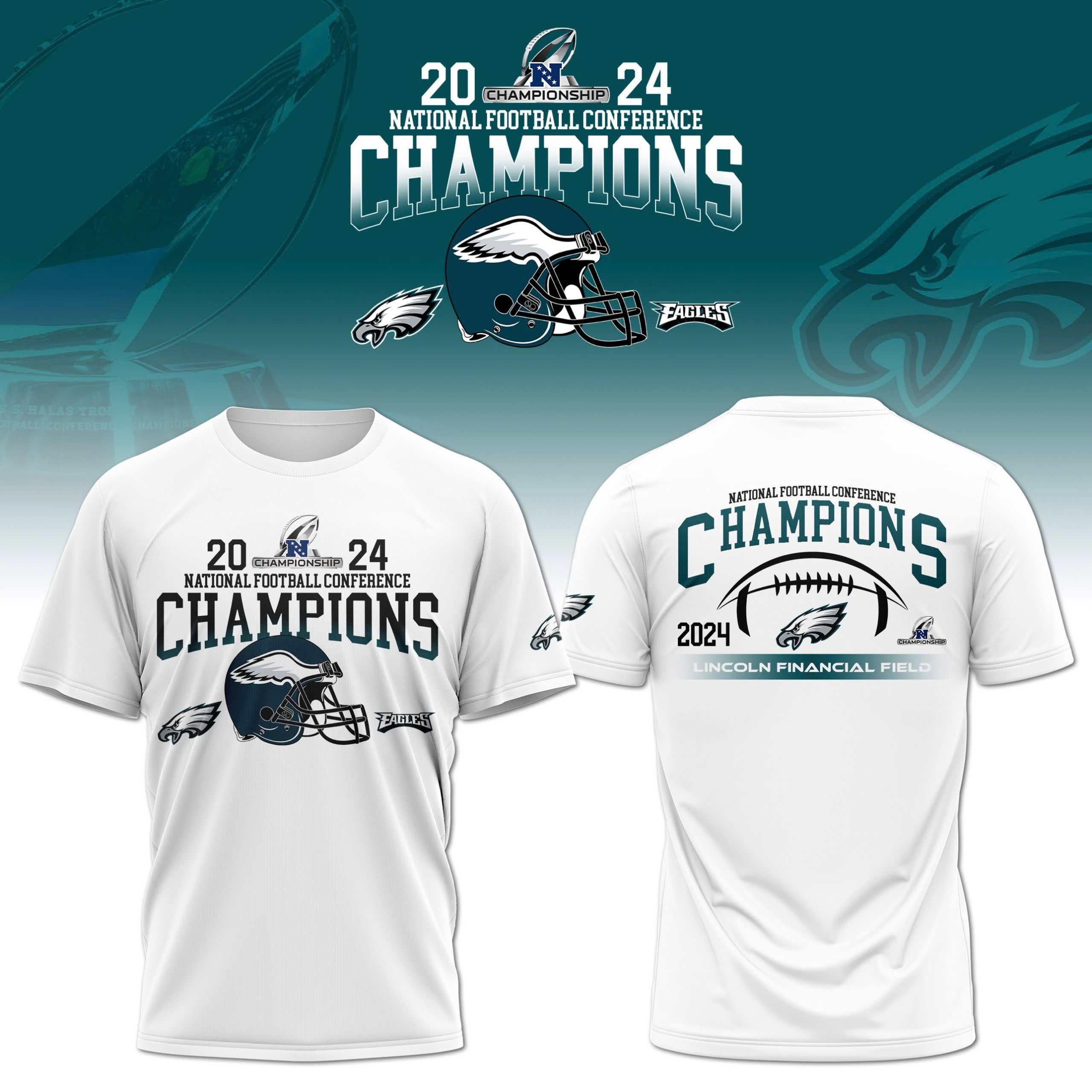 Philadelphia Eagles 2024 NFC Champions Locker Room Trophy Collection T-shirt - Famjoys Philadelphia Eagles 2024 NFC Champions Locker Room Trophy Collection T-shirt - Famjoys