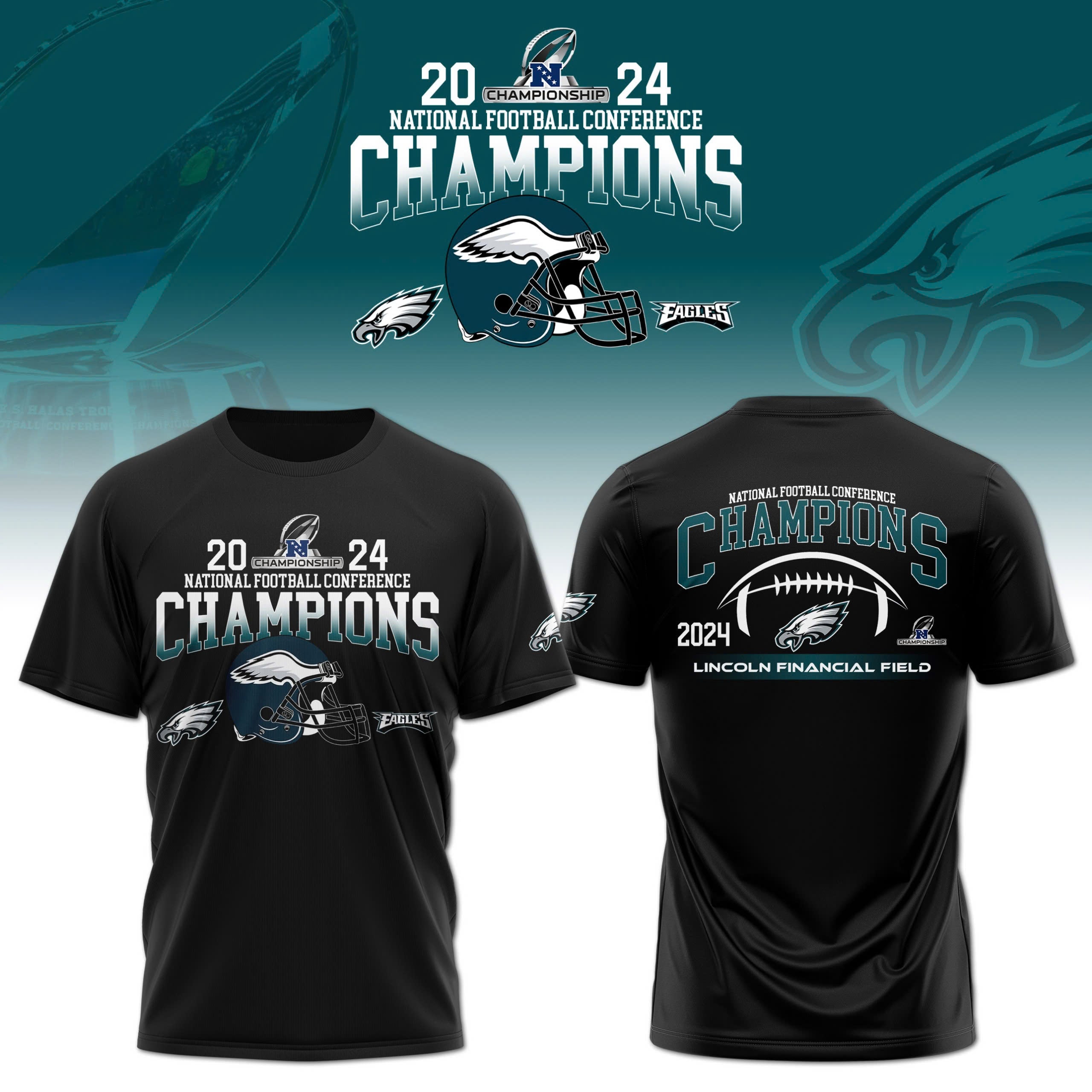 Philadelphia Eagles 2024 NFC Champions Locker Room Trophy Collection T-shirt - Famjoys Philadelphia Eagles 2024 NFC Champions Locker Room Trophy Collection T-shirt - Famjoys