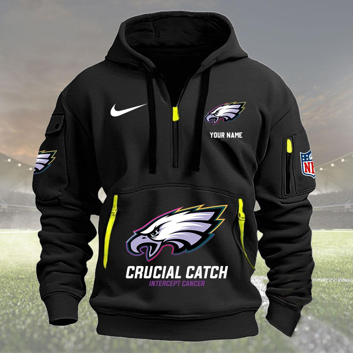 Philadelphia Eagles 2024 Quarter Zip Hoodie Crucial Catch Intercept Cancer - Famjoys Philadelphia Eagles 2024 Quarter Zip Hoodie Crucial Catch Intercept Cancer - Famjoys