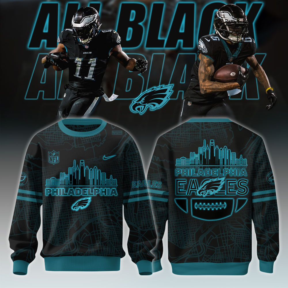 Philadelphia Eagles 2025 Back In Black Sweatshirt - Famjoys Philadelphia Eagles 2025 Back In Black Sweatshirt - Famjoys