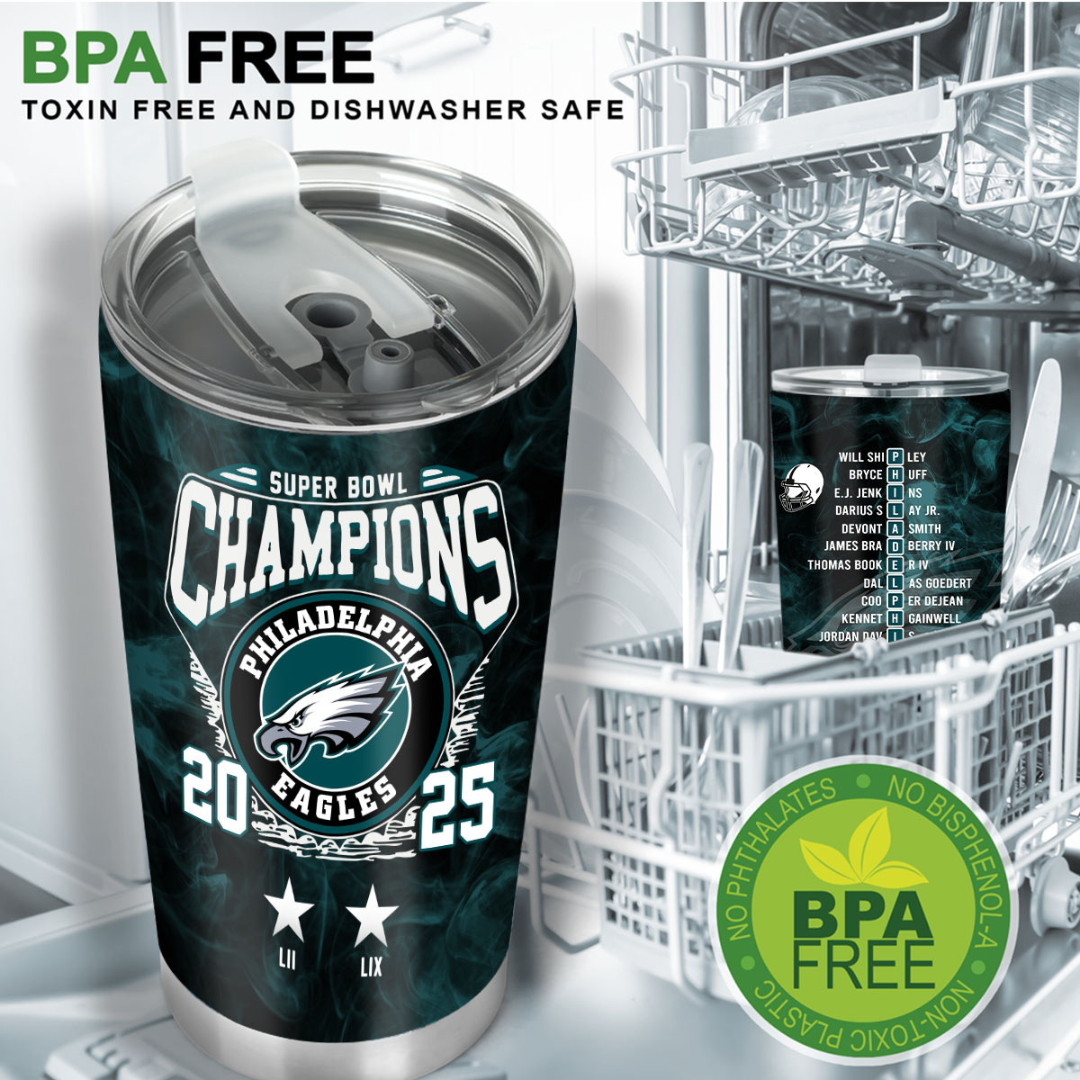 Philadelphia Eagles 2025 Super Bowl LIX Champions Tumbler - Famjoys Philadelphia Eagles 2025 Super Bowl LIX Champions Tumbler - Famjoys