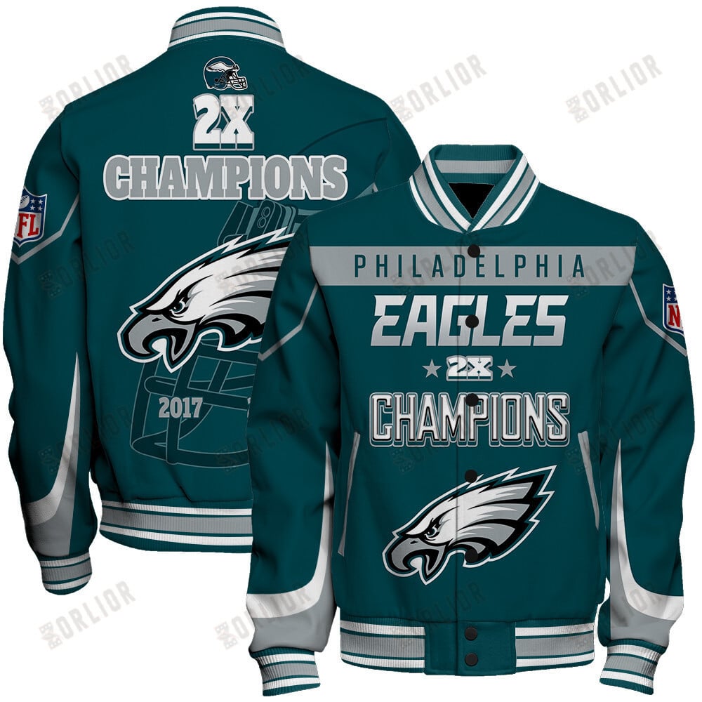Philadelphia Eagles 2X Super Bowl Champions Style Varsity Jacket - Famjoys Philadelphia Eagles 2X Super Bowl Champions Style Varsity Jacket - Famjoys
