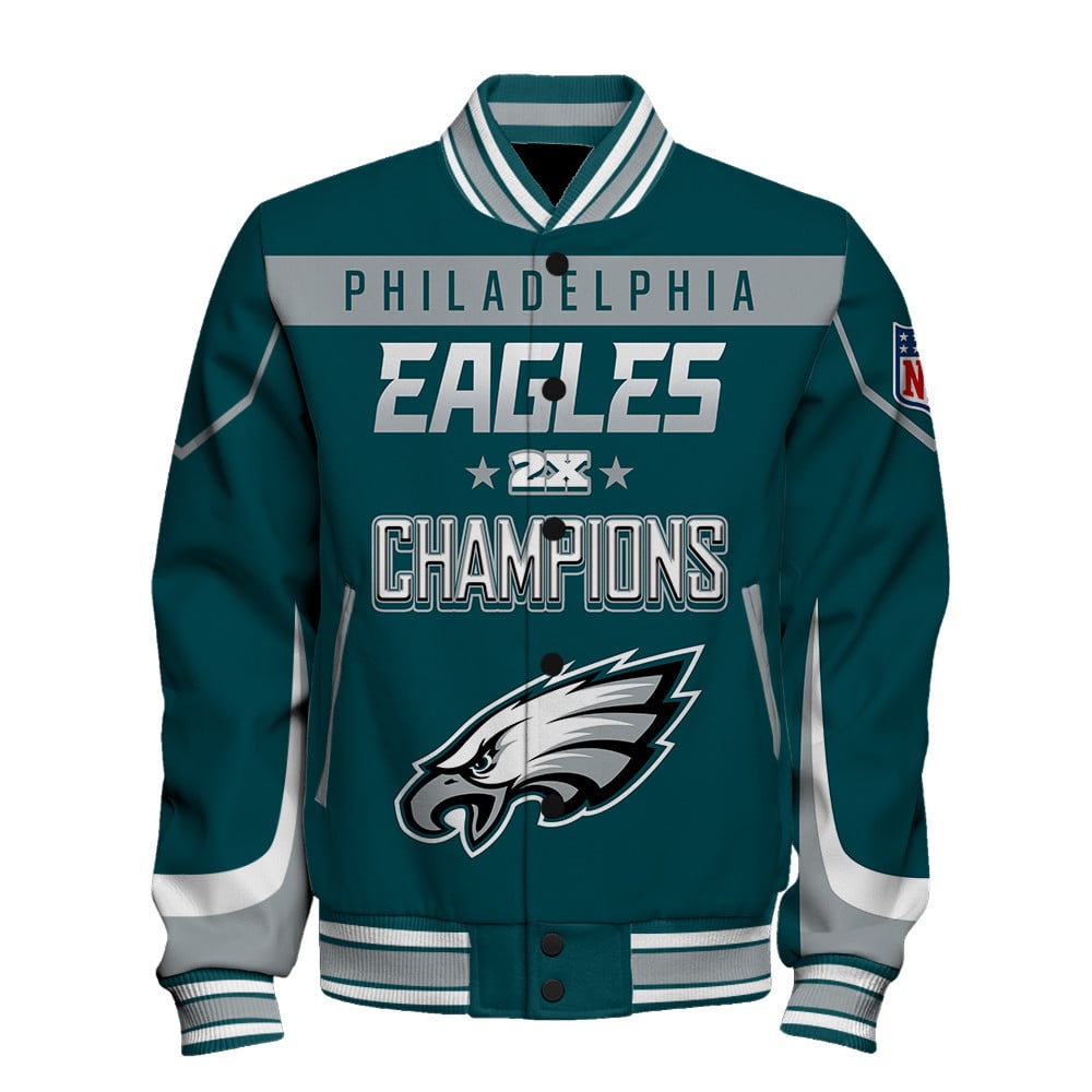 Philadelphia Eagles 2X Super Bowl Champions Style Varsity Jacket - Famjoys Philadelphia Eagles 2X Super Bowl Champions Style Varsity Jacket - Famjoys