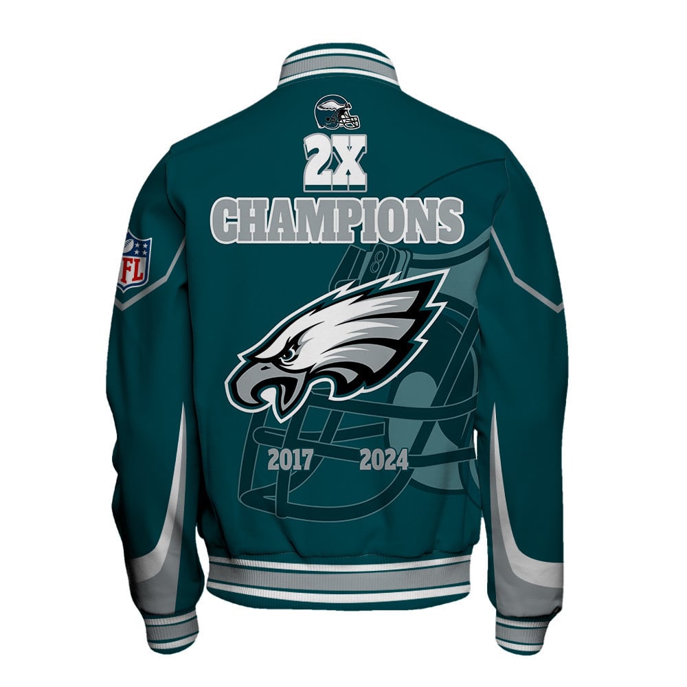Philadelphia Eagles 2X Super Bowl Champions Style Varsity Jacket - Famjoys Philadelphia Eagles 2X Super Bowl Champions Style Varsity Jacket - Famjoys