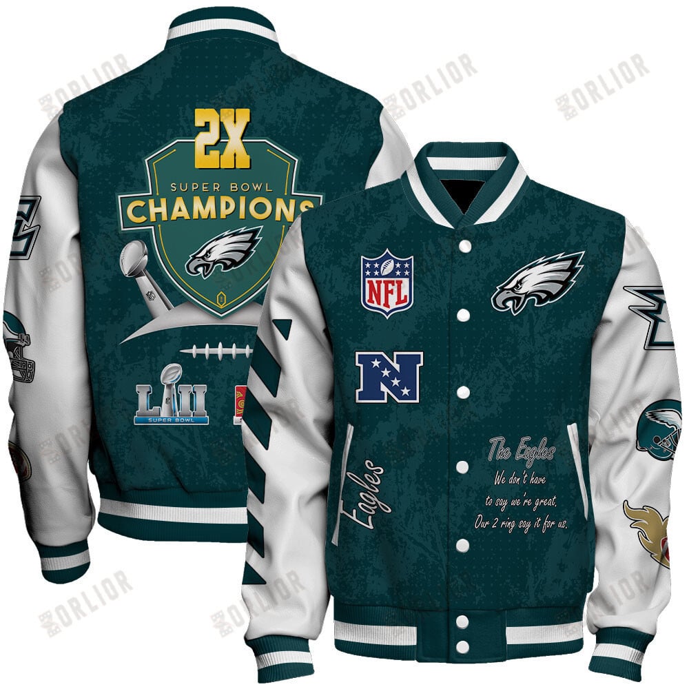 Philadelphia Eagles 2X Super Bowl LIX Champions Winning Spirit Varsity Jacket - Famjoys Philadelphia Eagles 2X Super Bowl LIX Champions Winning Spirit Varsity Jacket - Famjoys