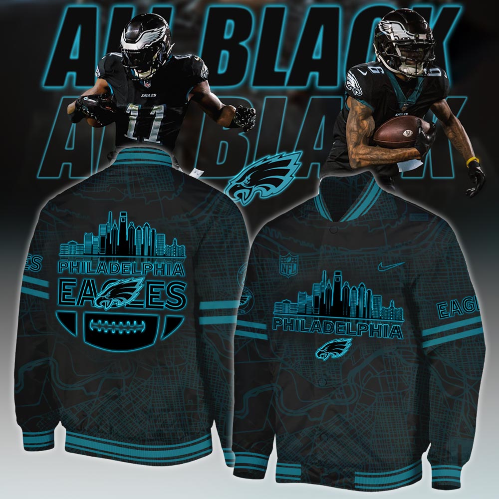 Philadelphia Eagles ALL BLACK Bomber - Famjoys Philadelphia Eagles ALL BLACK Bomber - Famjoys