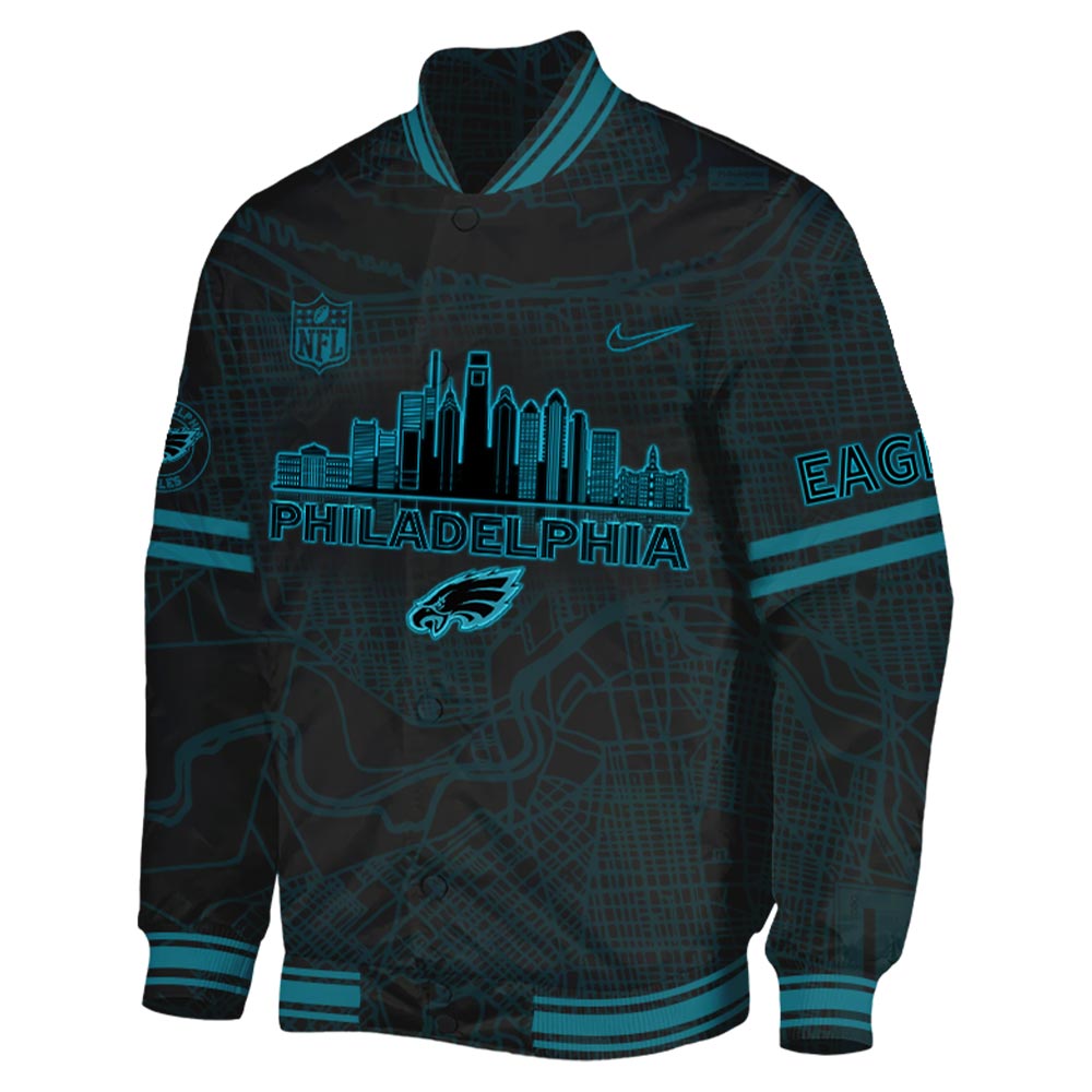 Philadelphia Eagles ALL BLACK Bomber - Famjoys Philadelphia Eagles ALL BLACK Bomber - Famjoys
