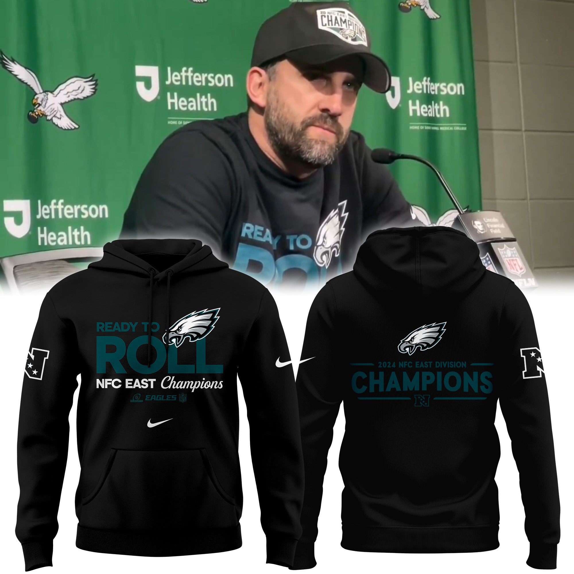 PHILADELPHIA EAGLES ARE 2024 NFC EAST CHAMPIONS Hoodie - Famjoys PHILADELPHIA EAGLES ARE 2024 NFC EAST CHAMPIONS Hoodie - Famjoys