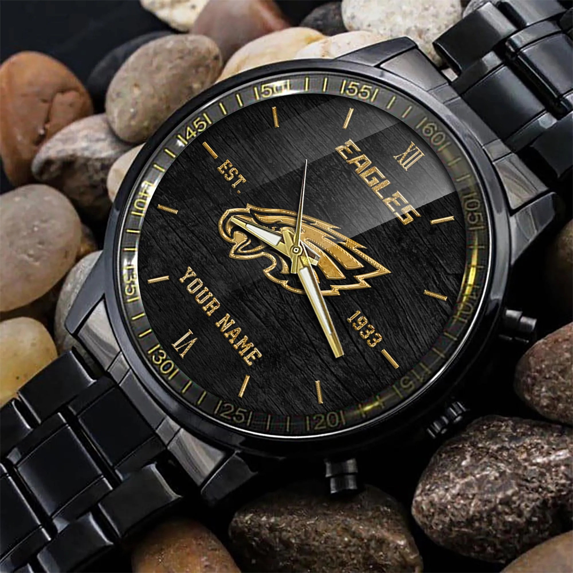 Philadelphia Eagles Black Fashion Watch Custom Your Name - Famjoys Philadelphia Eagles Black Fashion Watch Custom Your Name - Famjoys