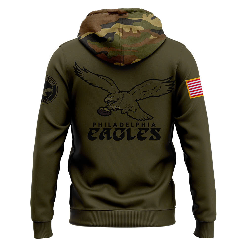 Philadelphia Eagles Camo Salute to Service Club Fleece Pullover Hoodie - Famjoys Philadelphia Eagles Camo Salute to Service Club Fleece Pullover Hoodie - Famjoys