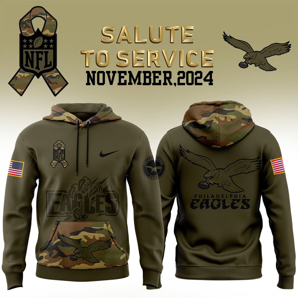 Philadelphia Eagles Camo Salute to Service Club Fleece Pullover Hoodie - Famjoys Philadelphia Eagles Camo Salute to Service Club Fleece Pullover Hoodie - Famjoys