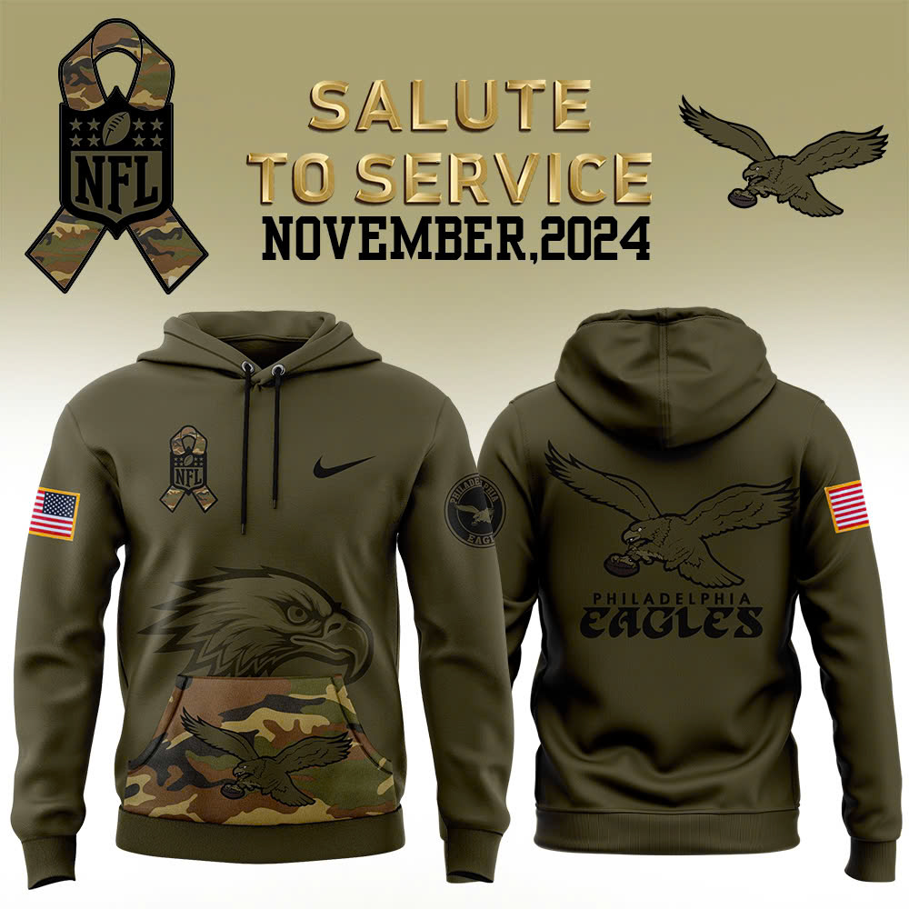 Philadelphia Eagles Camo Salute to Service Club Fleece Pullover Hoodie - Famjoys Philadelphia Eagles Camo Salute to Service Club Fleece Pullover Hoodie - Famjoys