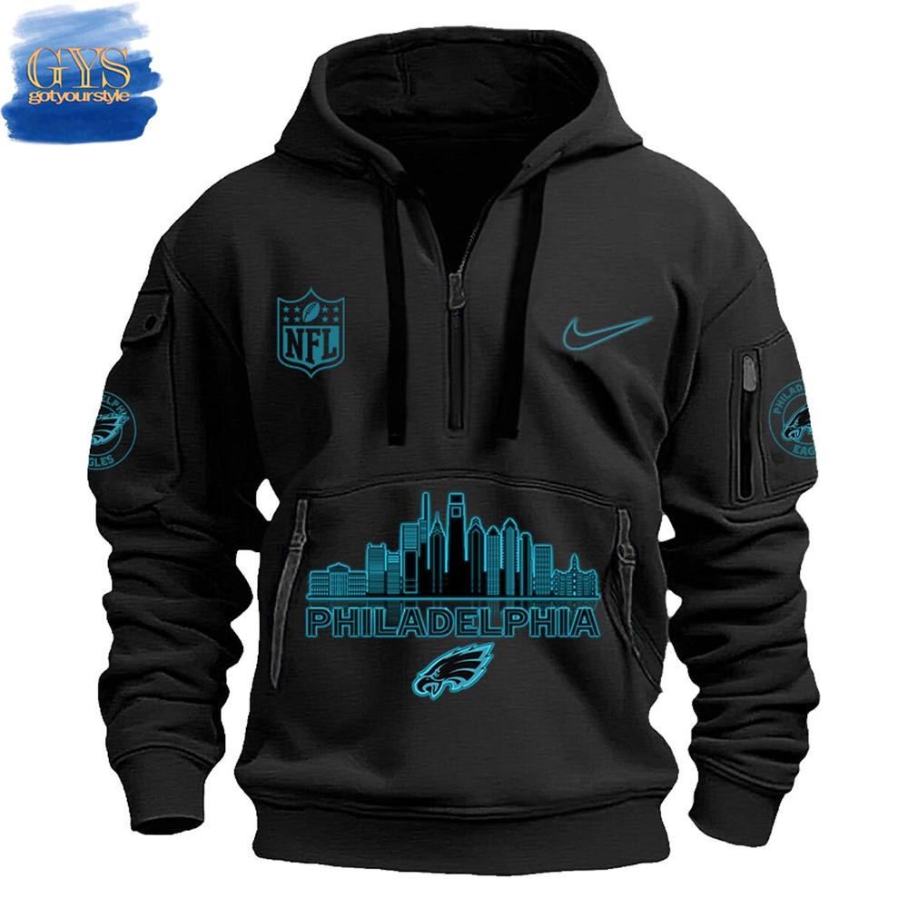 Philadelphia Eagles Carbon Black Quarter New Hoodie - Famjoys Philadelphia Eagles Carbon Black Quarter New Hoodie - Famjoys