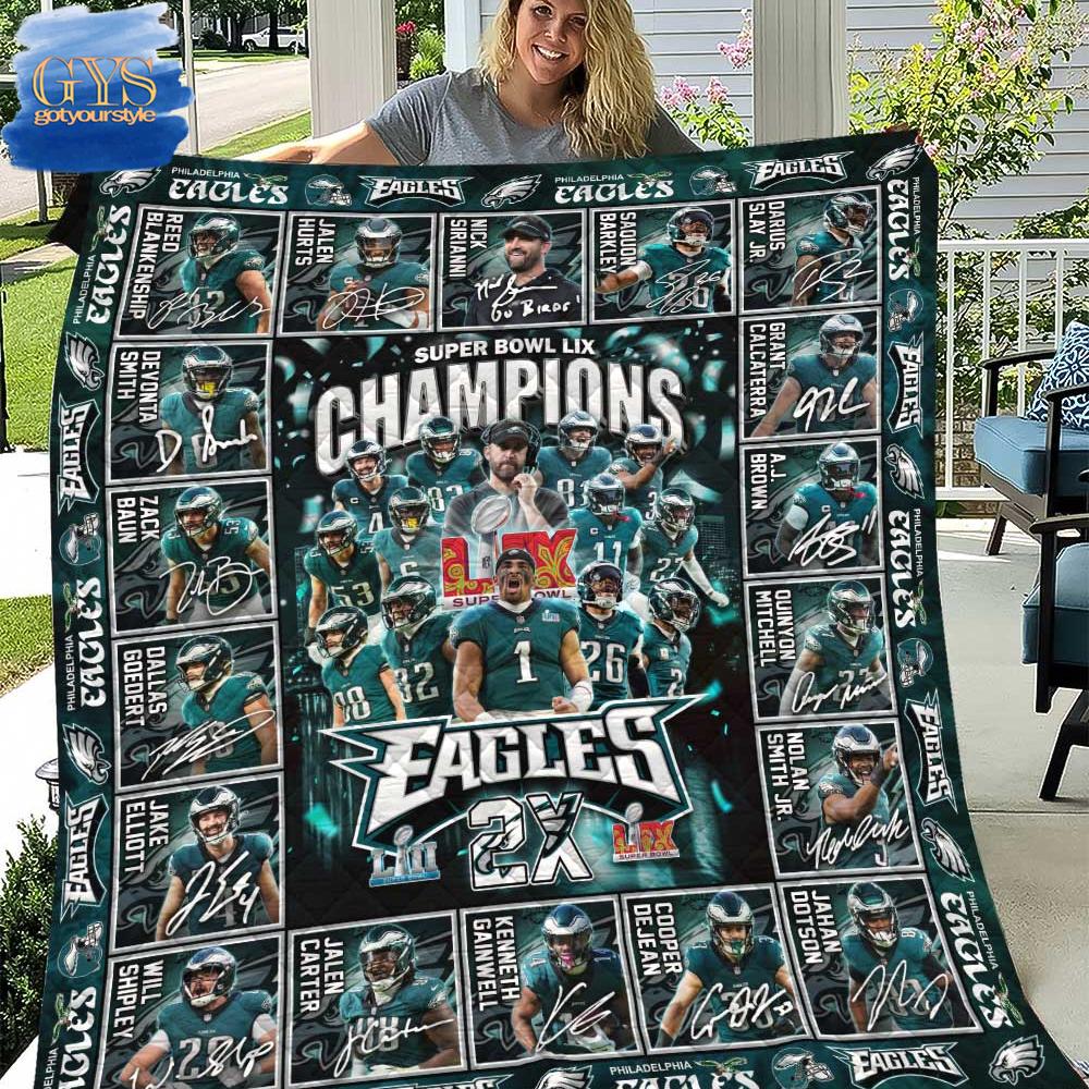 Philadelphia Eagles Champions 2025 Super Bowl LIX Quilt - Famjoys Philadelphia Eagles Champions 2025 Super Bowl LIX Quilt - Famjoys