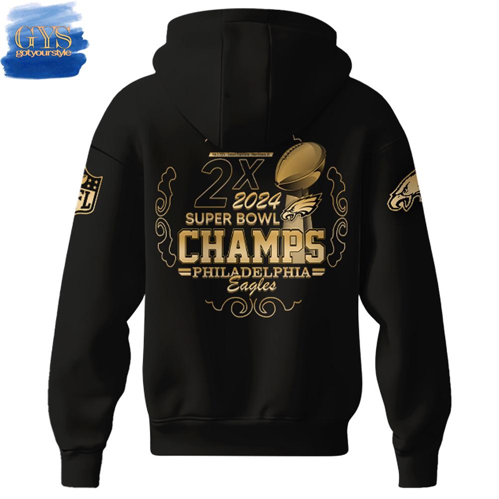 Philadelphia Eagles Champions Super Bowl 2 Times Black Hoodie - Famjoys Philadelphia Eagles Champions Super Bowl 2 Times Black Hoodie - Famjoys