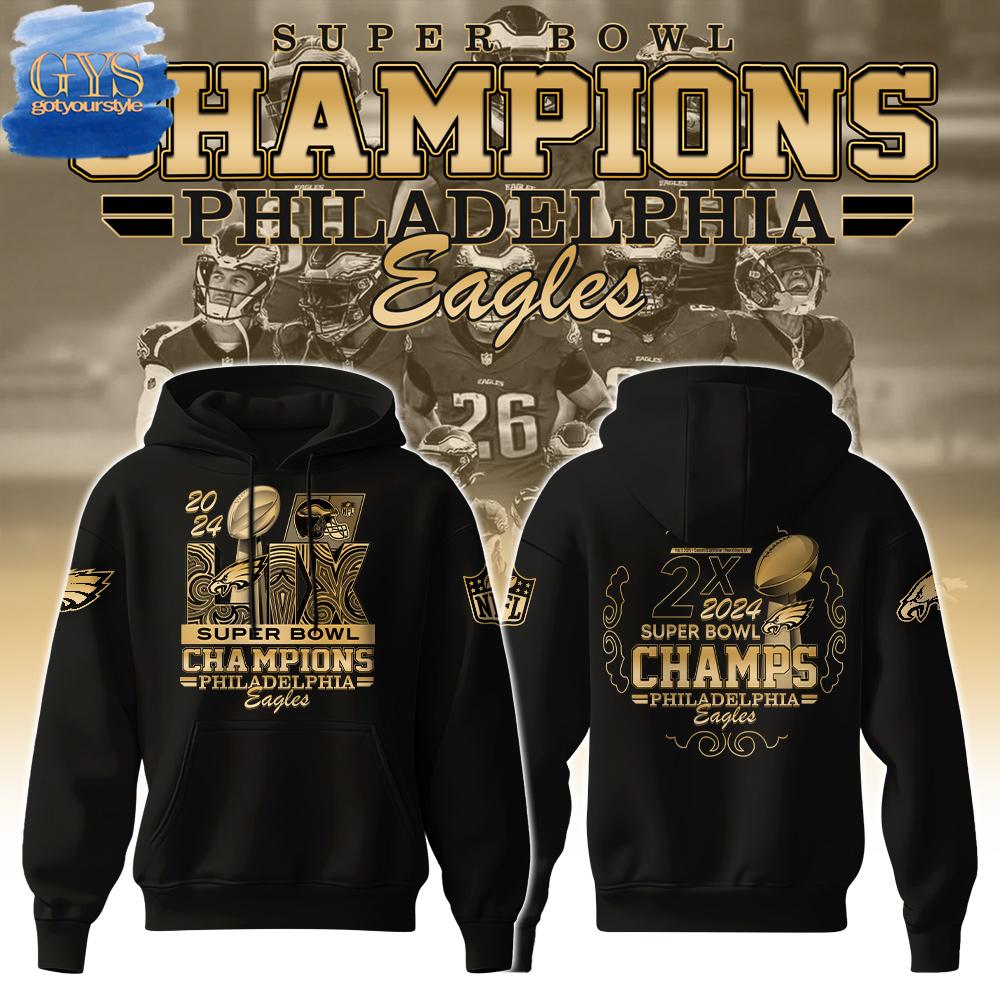 Philadelphia Eagles Champions Super Bowl 2 Times Black Hoodie - Famjoys Philadelphia Eagles Champions Super Bowl 2 Times Black Hoodie - Famjoys
