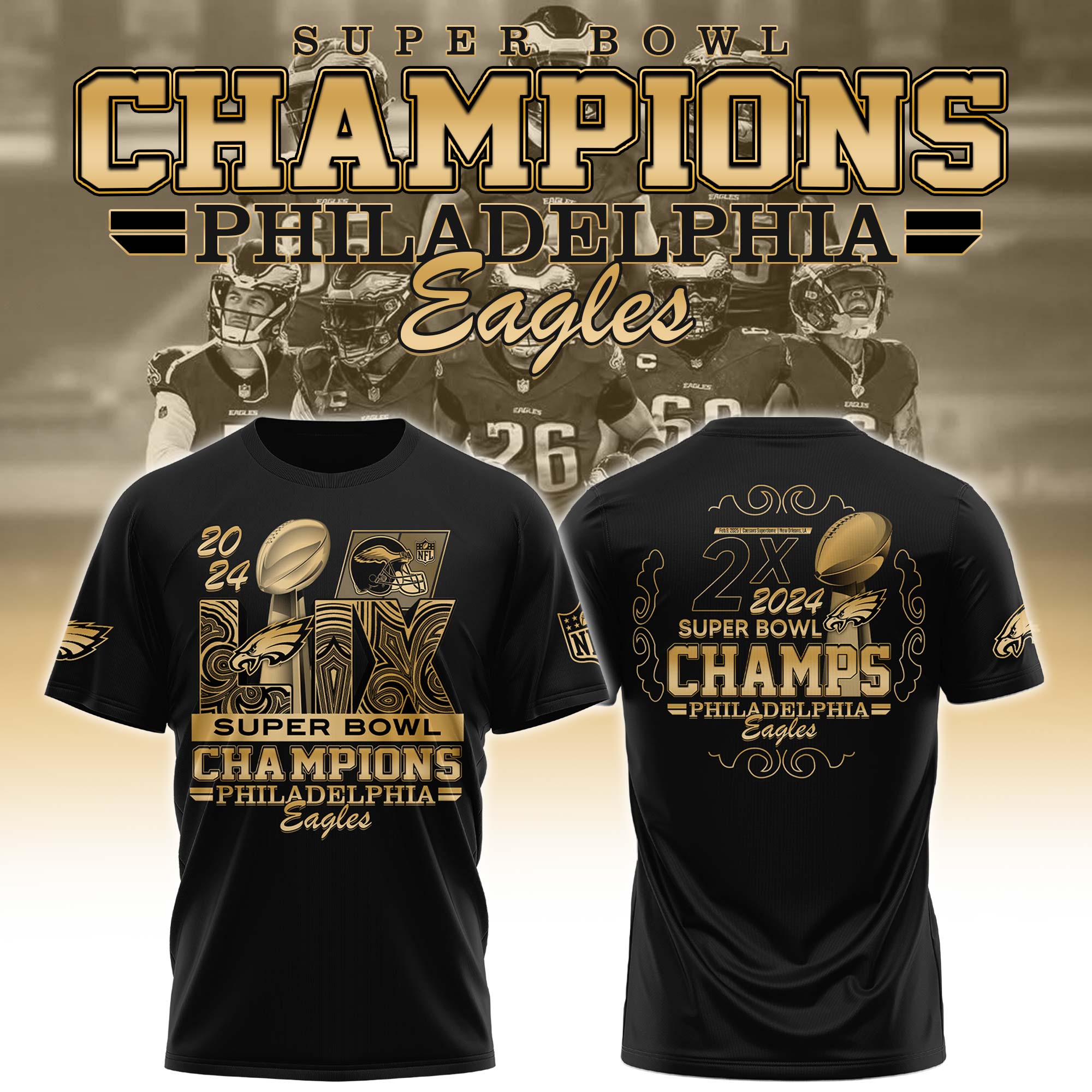 Philadelphia Eagles CHAMPIONS SUPER BOWL LIX 2025 Tee Edition - Famjoys Philadelphia Eagles CHAMPIONS SUPER BOWL LIX 2025 Tee Edition - Famjoys