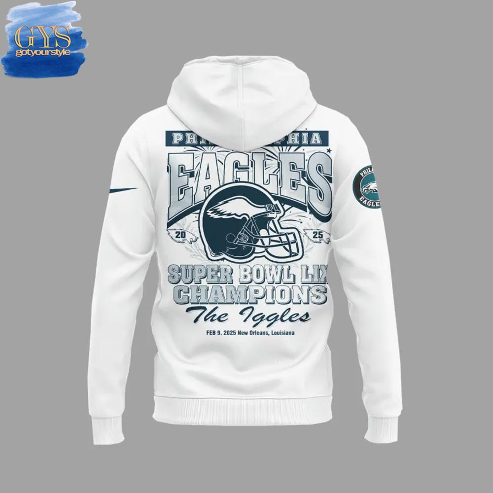 Philadelphia Eagles Champions Super Bowl LIX White Hoodie - Famjoys Philadelphia Eagles Champions Super Bowl LIX White Hoodie - Famjoys