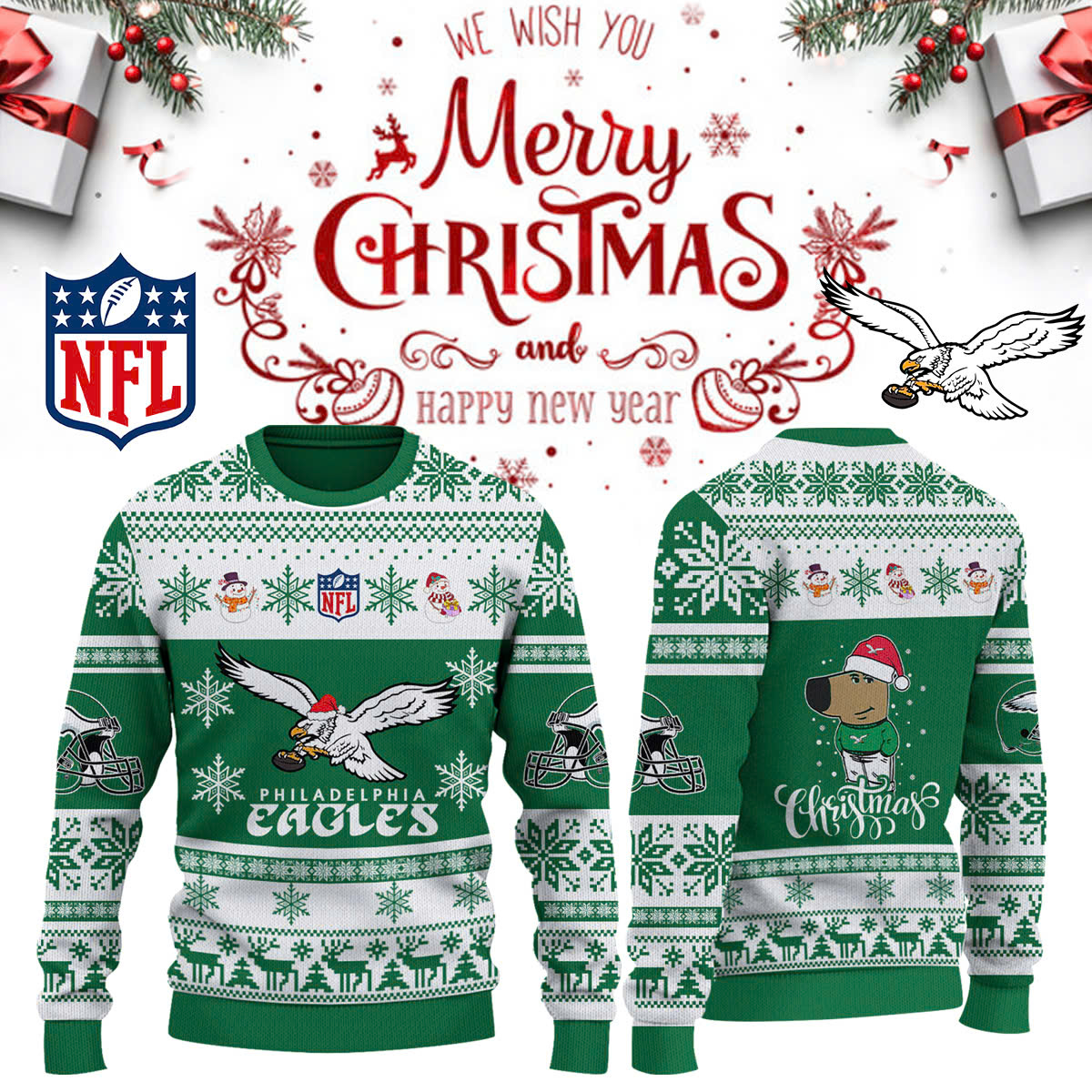 Philadelphia Eagles Chill Guy Christmas Knitted Sweaterer 2024 - Famjoys Philadelphia Eagles Chill Guy Christmas Knitted Sweaterer 2024 - Famjoys