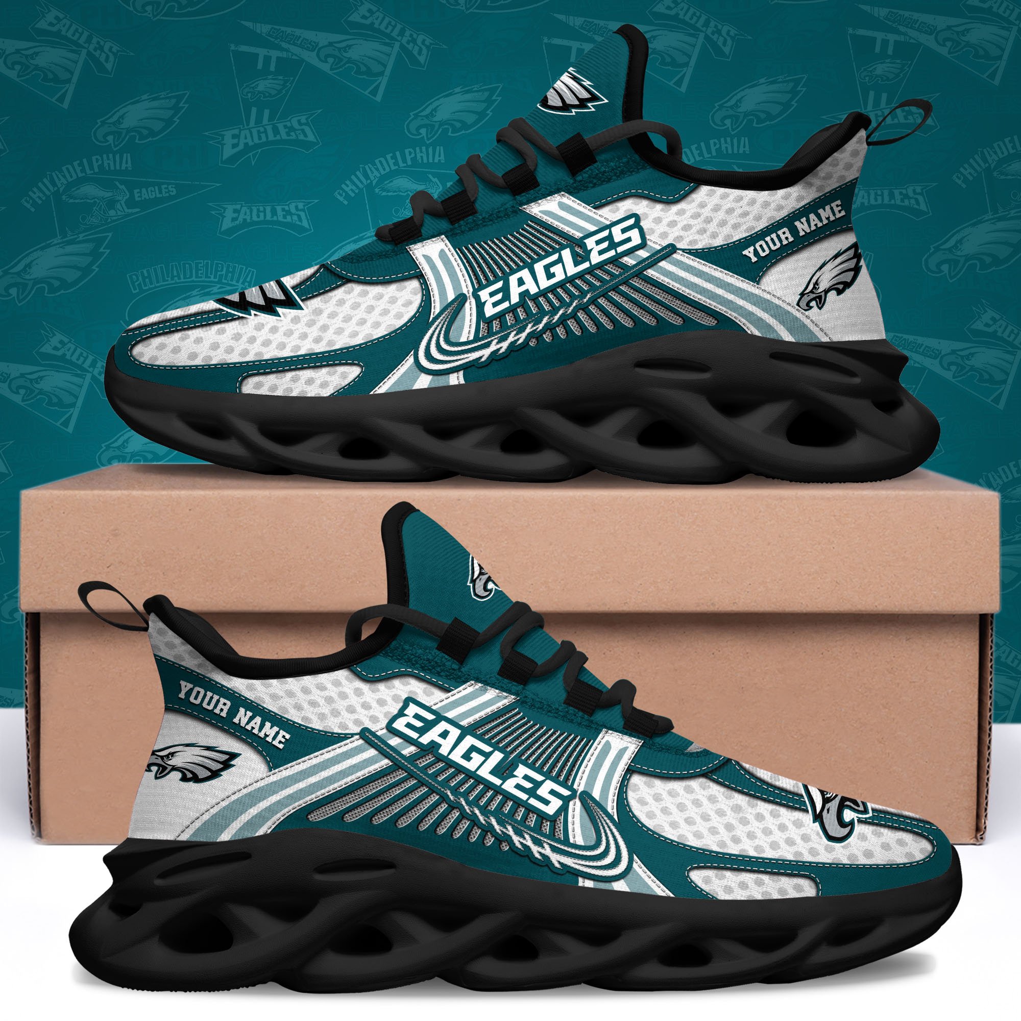 Philadelphia Eagles Clunky Sneakers Custom Your Name, Sport Sneakers For Fans, Gifts For Sport Lovers, Gift For Dad ETRG-62453 - Famjoys Philadelphia Eagles Clunky Sneakers Custom Your Name, Sport Sneakers For Fans, Gifts For Sport Lovers, Gift For Dad ETRG-62453 - Famjoys