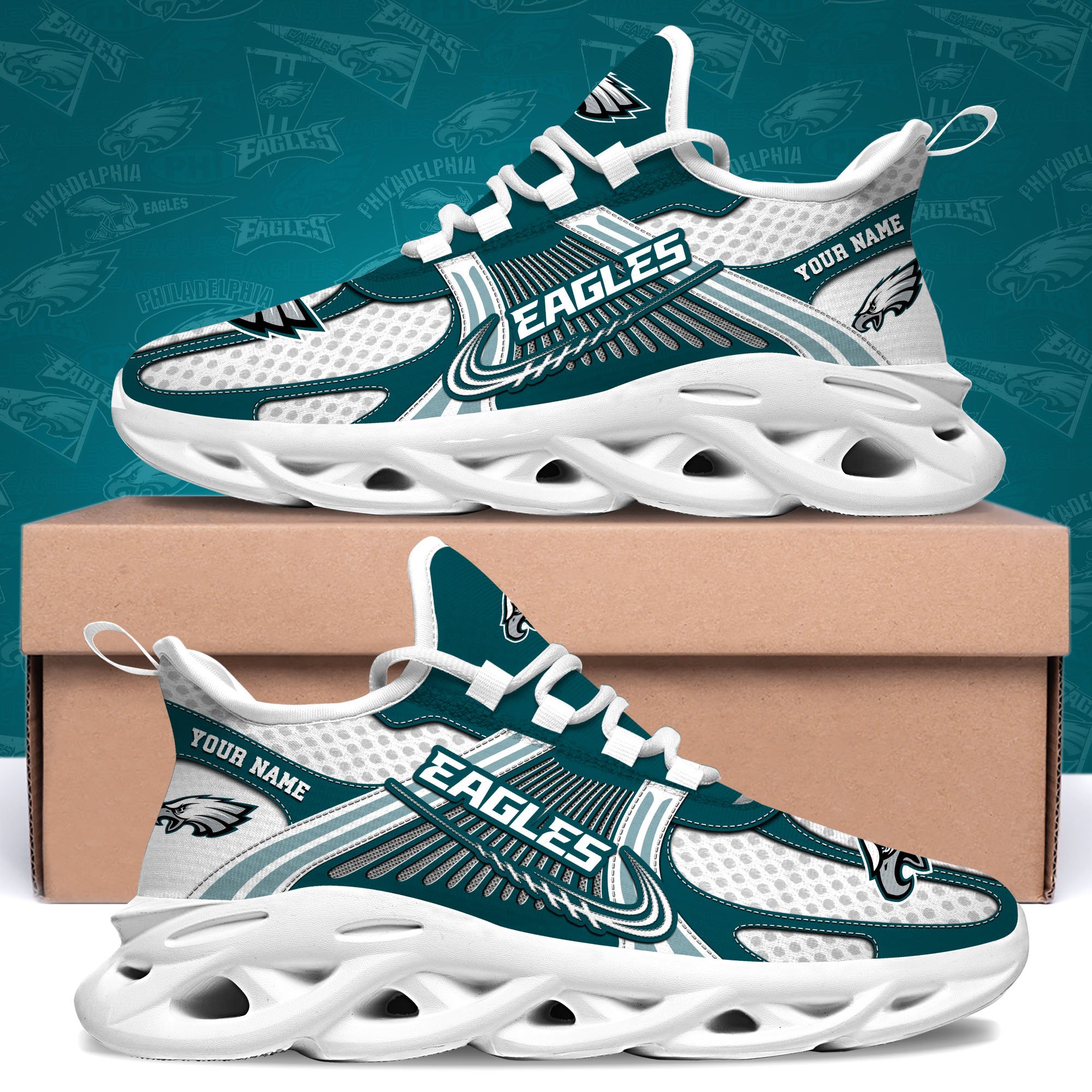 Philadelphia Eagles Clunky Sneakers Custom Your Name, Sport Sneakers For Fans, Gifts For Sport Lovers, Gift For Dad ETRG-62453 - Famjoys Philadelphia Eagles Clunky Sneakers Custom Your Name, Sport Sneakers For Fans, Gifts For Sport Lovers, Gift For Dad ETRG-62453 - Famjoys