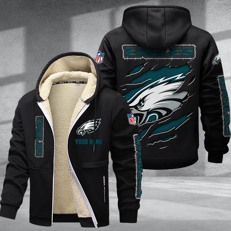 Philadelphia Eagles DMTZ0379 Hoodie Zip Velvet Coat - Famjoys Philadelphia Eagles DMTZ0379 Hoodie Zip Velvet Coat - Famjoys