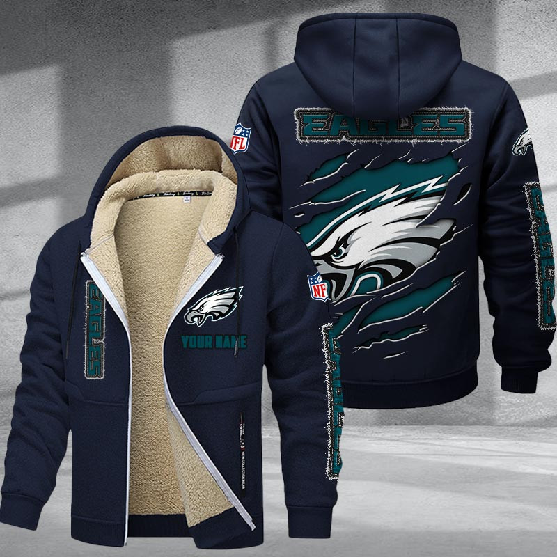 Philadelphia Eagles DMTZ0379 Hoodie Zip Velvet Coat - Famjoys Philadelphia Eagles DMTZ0379 Hoodie Zip Velvet Coat - Famjoys