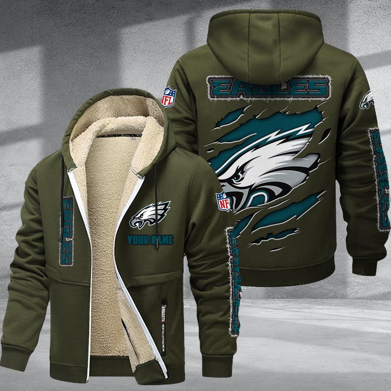 Philadelphia Eagles DMTZ0379 Hoodie Zip Velvet Coat - Famjoys Philadelphia Eagles DMTZ0379 Hoodie Zip Velvet Coat - Famjoys
